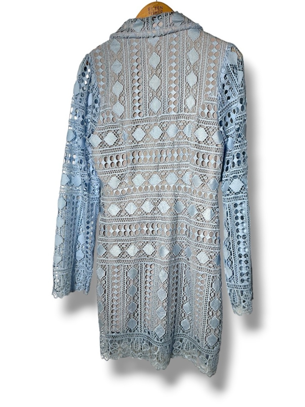 Lace Button-Front Shirt Dress - Light Blue - Picture 5 of 7